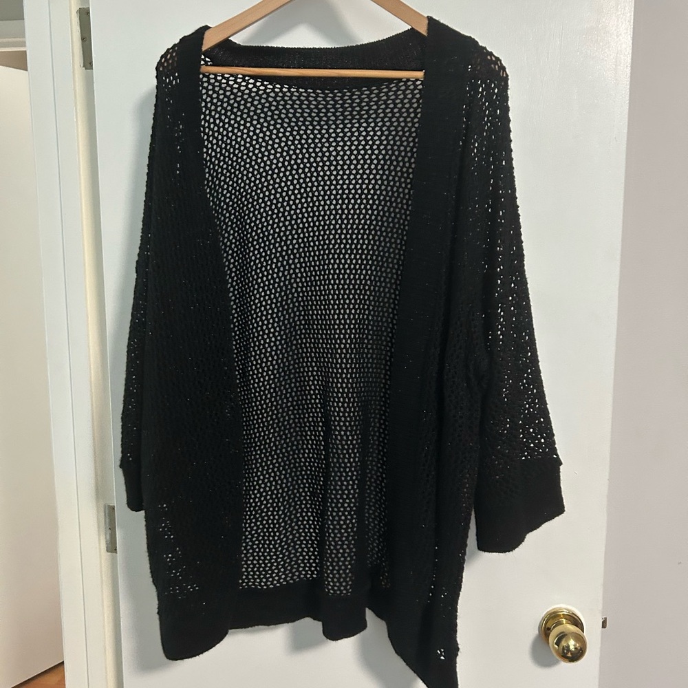 Open-Weave Black Women's Cardigan Sweater